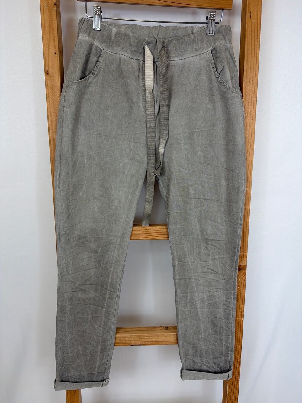 Tees by Tina Stephens Beige Cuffed Pants Made in Italy One Size